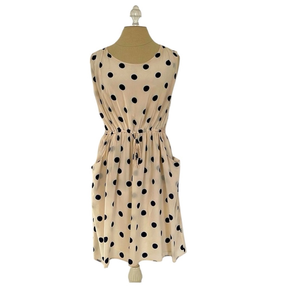 J. Crew Silk Ivory Black Polka Dot Sleeveless Dress Sz 4